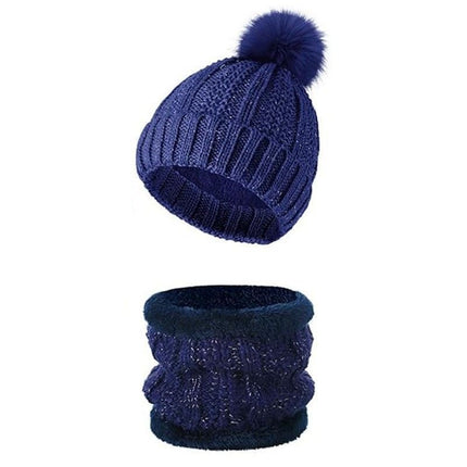 Durable Mountain Ski Gift Thick Knitted Hat 2 Set Navy