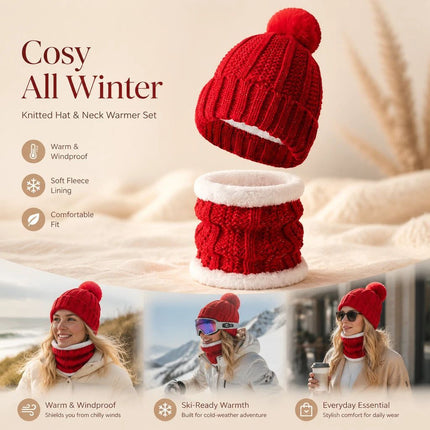 Budget Friendly Ski Companion Plush Lined Knit Hat 2 Pack Bright Red