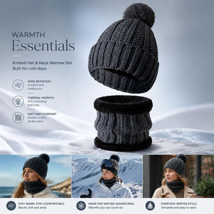 All-Round Snow Trip Gift Thick Fleece Knit Hat 2 Pack Dark Grey