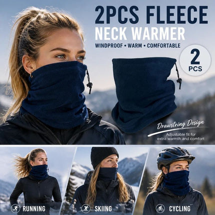 Cosy Winter Sport Bundle Fleece Drawstring Neck Gaiters 2 Pcs, Navy
