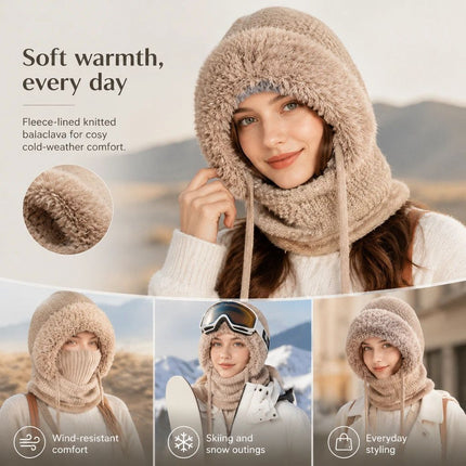 Practical Windproof Knit Combo Hat Khaki One Size