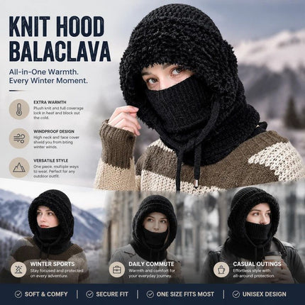 Hard-Wearing Wind Block Integrated Knit Hat Black One Size