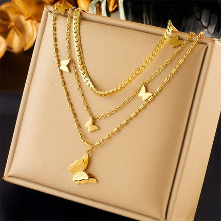 Chic Retro Two Layer Stackable Necklace, Understated Premium Gold Dipped Stainless Steel Pendant