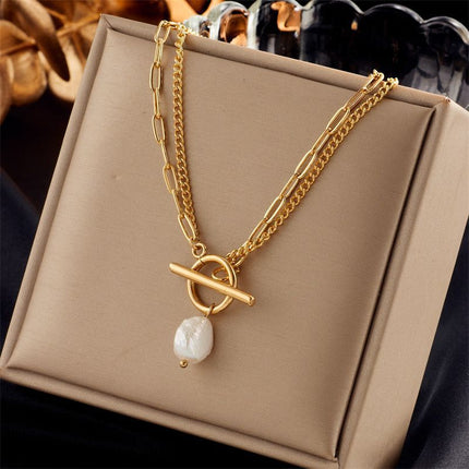 Slim Retro Two-Tier Double Necklace, Subtle Luxury Gold Dipped Stainless Steel Travel Accessory