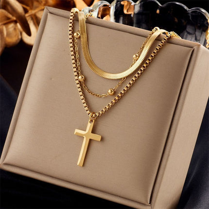 Luxe Minimal Retro Double Layer Necklace, Fine Dainty Gold Coated Stainless Steel Daily Wear Neckwear