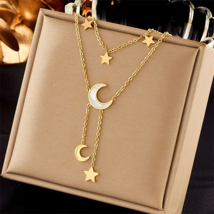 Casual Retro Dual Stack Necklace, Sleek Quiet Luxury Gold Dipped Stainless Steel Weekend Accessory
