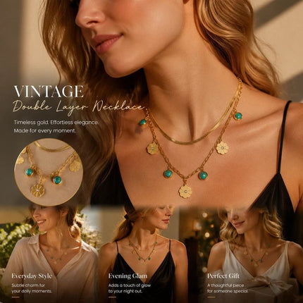 Vintage Inspired Double Stack Necklace, Delicate Subtle Luxury Gold Dipped Stainless Steel Everyday Accessory