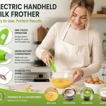 Compact Handheld Electric Egg Beater, Stainless Steel Mixer For Kitchen, Coffee & Milk Tea Drinks, Green