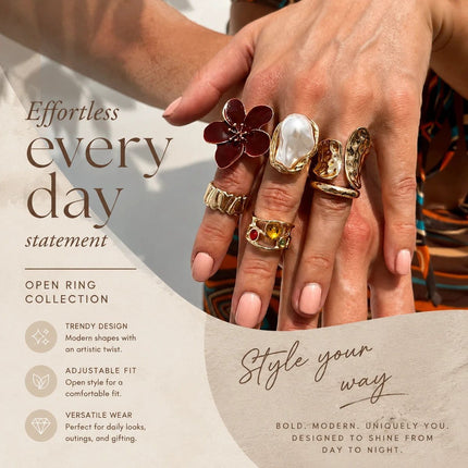 Unique Molten Textured Flower Ring Set