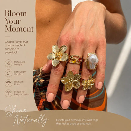 Trendy Multi-Size Lava Floral Ring Set