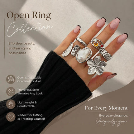 Sleek Mixed Metal Lava Flower Ring Set
