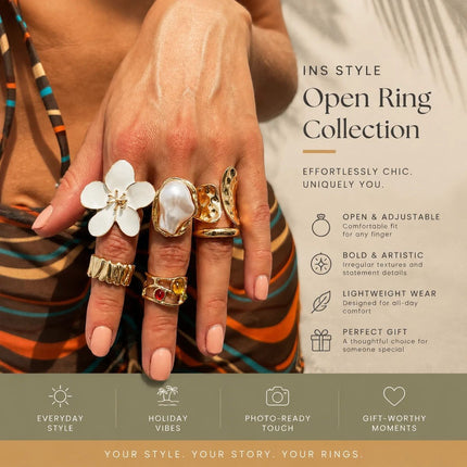 Exquisite White Textured Lava Flower Ring Set