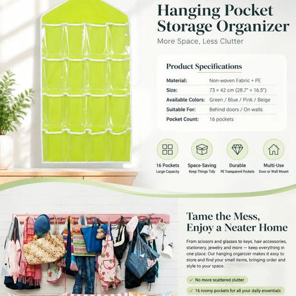 Clear View Divided Storage Sack, 16 Compartment Hanging Sorting Bag For Underclothes, Beige