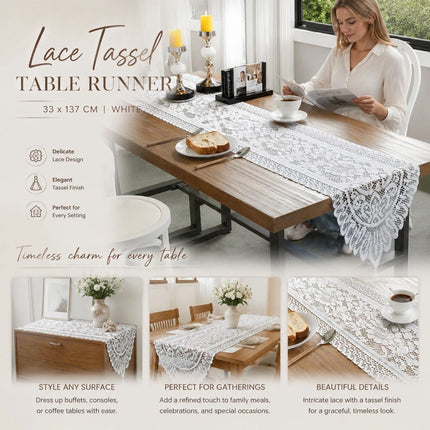 Soft Lace Fringe Table Runner (13*54in)