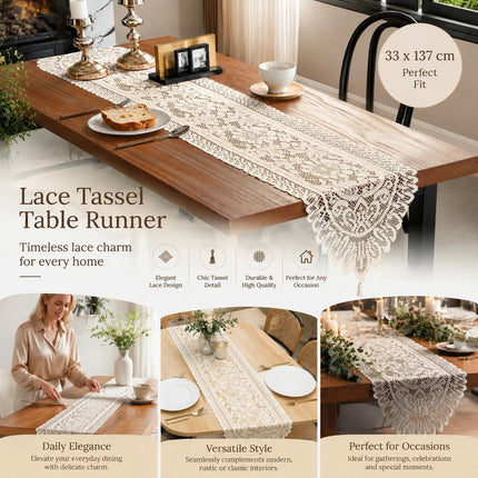 Exquisite Warp Knit Fringe Lace Table Runner (13*54in)