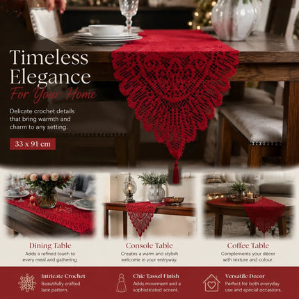 Romantic Fringed Warp Knit Lace Table Runner (13*36in)