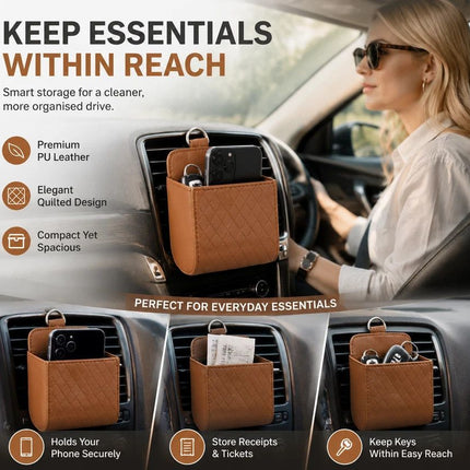 Comfort Sheepskin Texture Air Vent Holder, In-Car Storage Pocket For Daily Small Items, Brown