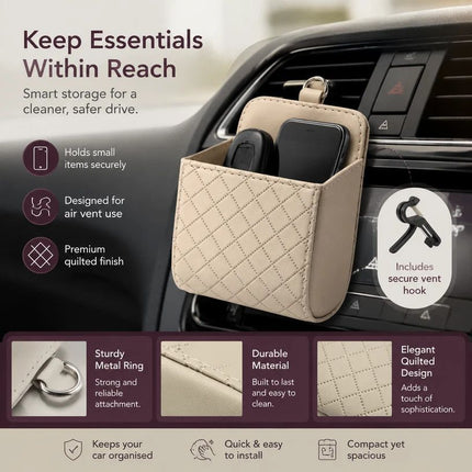 Comfort Sheepskin Texture Air Vent Holder, In-Car Storage Pocket For Daily Small Items, Brown