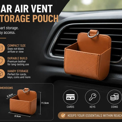 Comfort Sheepskin Texture Air Vent Holder, In-Car Storage Pocket For Daily Small Items, Brown