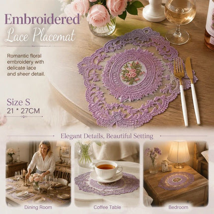 Vintage Lace Embroidered Placemat, Purple