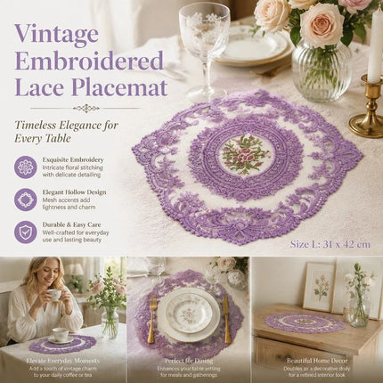 Ornate Border Stitched Table Placemat, Purple