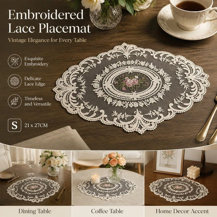 Classic Embroidered Lace Edge Placemat, Apricot Off White