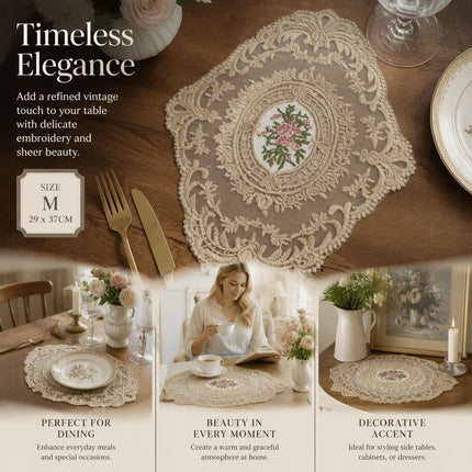 Old-Style Border Stitched Dining Placemat, Camel