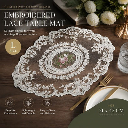 Old-Style Border Stitched Dining Placemat, Camel