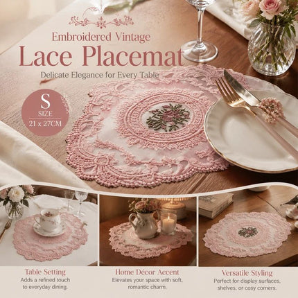 Romantic Floral Embroidery Placemat, Pink