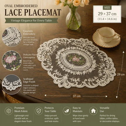 Lovely Ruffled Lace Edge Table Mat, Pink, Size L 31*42CM