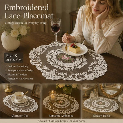 Pure White Retro Embroidered Placemat, Size S 21*27CM