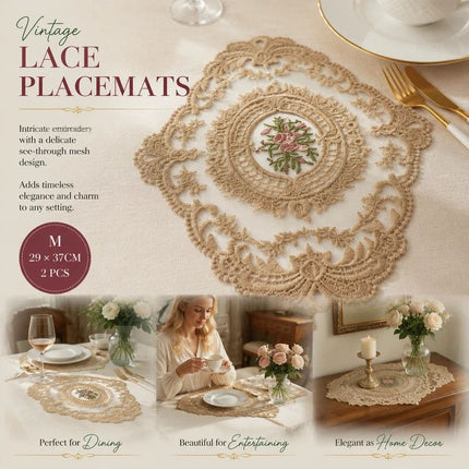 Old-Style Border Stitched Dining Placemat Pack, Camel