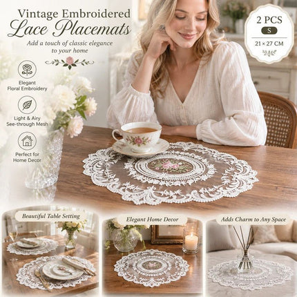 Pure White Retro Embroidered Placemat Set, Size S 21*27CM
