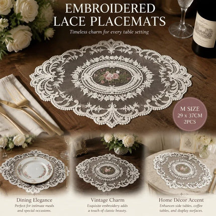 Bright Classic Lace Trim Dining Mat Pack, White, Size M 29*37CM, 2 Pcs
