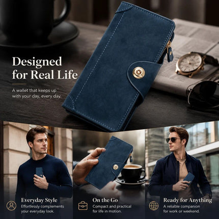 Full Tone Long Gentlemen Purse, Magnetic Snap Portable Hand Wallet With Multi Card Slots, Practical Daily Accessory Gift, Blue