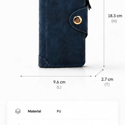 Monochrome Integrated Long Men Billfold, Magnetic Closure Multi-Compartment Hand Clutch, Stylish Casual Present, Grey