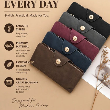 Dual Shade Integrated Long Men Wallet 2 Pcs Kit, Magnetic Multi-Card Hand Clutch, Practical Premium Gift Choice, Blue & Coffee