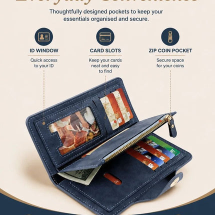 Two-Shade All-Solid Long Men Wallet 2 Pcs Combo, Magnetic Multi-Compartment Hand Clutch, Premium Festival Gift Option, Red & Coffee