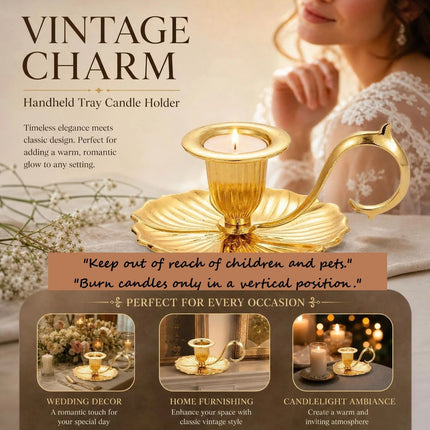 Vintage Handheld Tray Candle Holder, Elegant Desktop Ornament