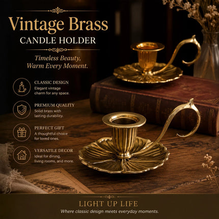 Antique Hand Held Candle Stand With Tray 2 Pcs Combo, Warm Banquet Table Accessory, Wonderful New Home Gift, Bronze