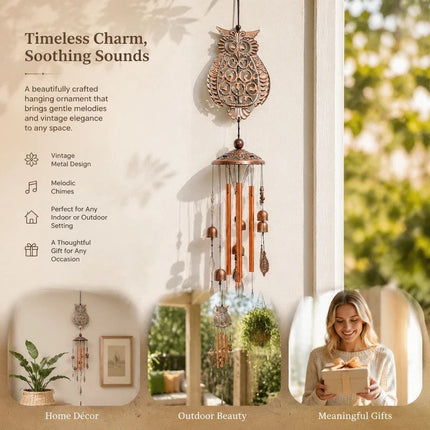 Antique Hollow Metal Owl Wind Chime
