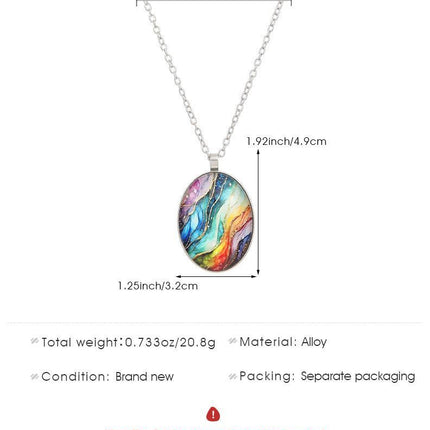 Retro Oval Cabochon Glass Alloy Necklace, Silver Tone Plating, Ideal Birthday Present For Date Night Outing
