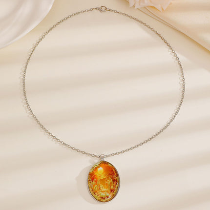 Fashion Oval Glass Time Gem Alloy Neck Chain, Silver Tone Finish, Chic Accessory For Travel & Party Gifting