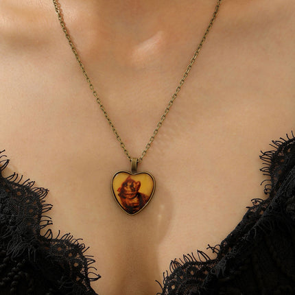 Vintage Oval Time Gem Glass Alloy Pendant Necklace