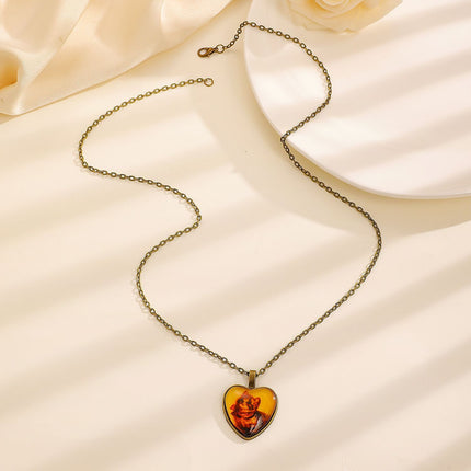 Vintage Oval Time Gem Glass Alloy Pendant Necklace