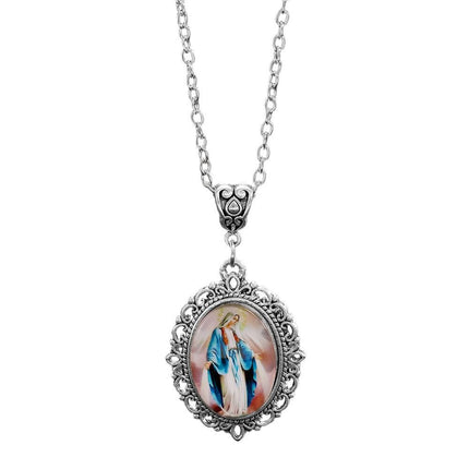 Elegant Oval Time Gem Glass Alloy Charm Necklace, Antique Silver Finish, Exquisite Gift For Anniversary & Cocktail Party