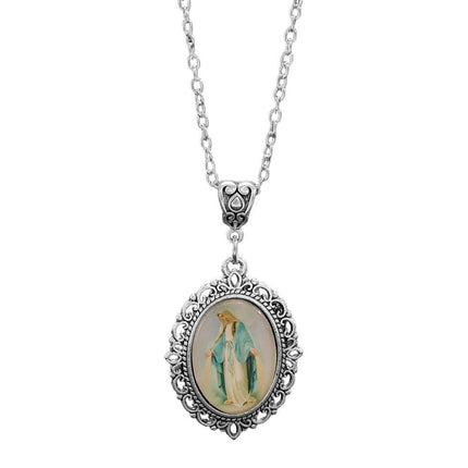 Trendy Oval Time Gem Glass Alloy Neck Chain, Antique Silver Plating, Versatile Decor Gift For Holiday Dinner Party