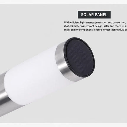 Cylindrical Solar Stainless Steel Lawn Lamp, Waterproof LED Courtyard Light For Villa Garden, Silver Cool White, 56.5x8cm, Premium Housewarming Outdoor Decor Gift