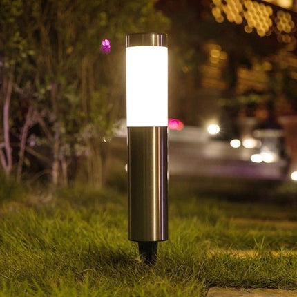 Cylindrical Solar Stainless Steel Lawn Lamp, Waterproof LED Courtyard Light For Villa Garden, Silver Cool White, 56.5x8cm, Premium Housewarming Outdoor Decor Gift