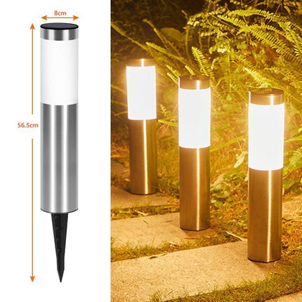 Column Solar Powered Garden Path Light, Weatherproof Stainless Steel LED Yard Lamp, Silver Warm White, 56.5x8cm, Romantic Backyard Party Accessory Present